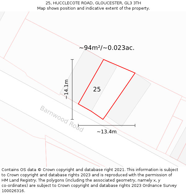 25, HUCCLECOTE ROAD, GLOUCESTER, GL3 3TH: Plot and title map