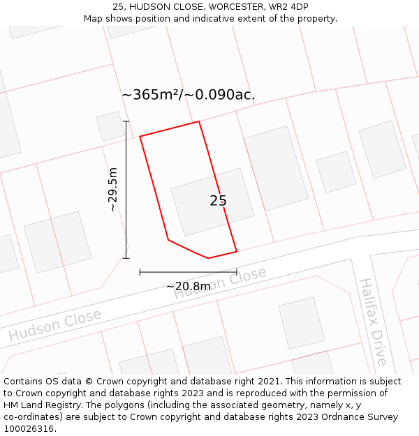 25, HUDSON CLOSE, WORCESTER, WR2 4DP: Plot and title map