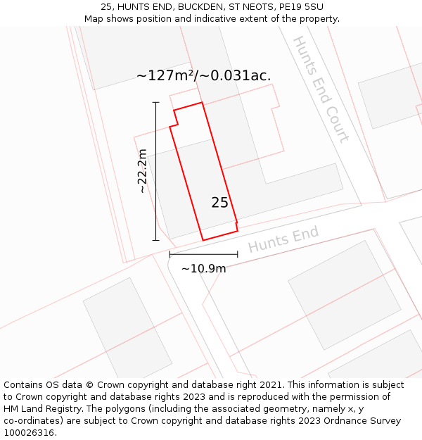 25, HUNTS END, BUCKDEN, ST NEOTS, PE19 5SU: Plot and title map
