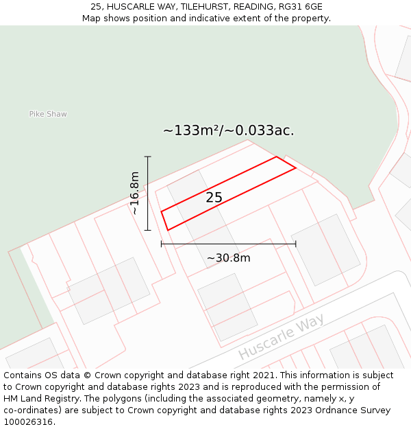 25, HUSCARLE WAY, TILEHURST, READING, RG31 6GE: Plot and title map