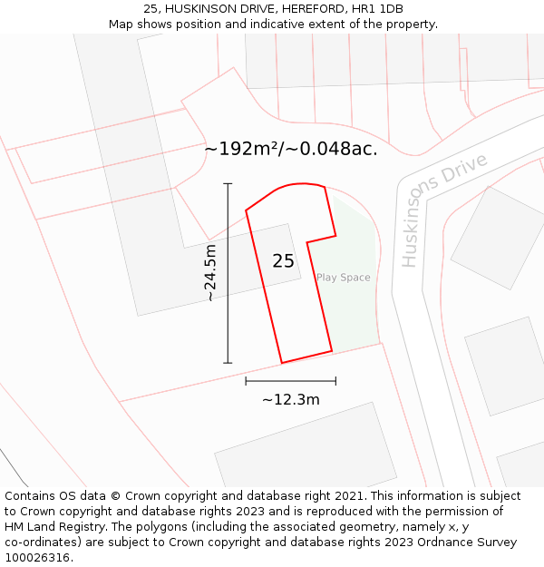 25, HUSKINSON DRIVE, HEREFORD, HR1 1DB: Plot and title map