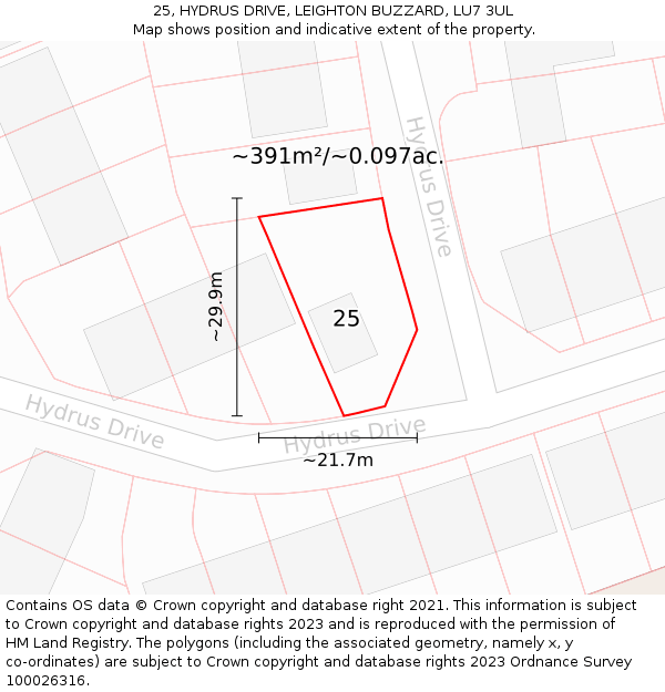 25, HYDRUS DRIVE, LEIGHTON BUZZARD, LU7 3UL: Plot and title map