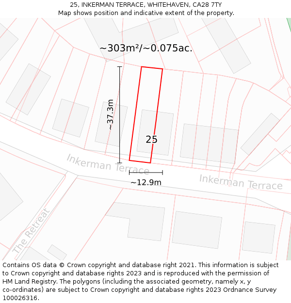 25, INKERMAN TERRACE, WHITEHAVEN, CA28 7TY: Plot and title map