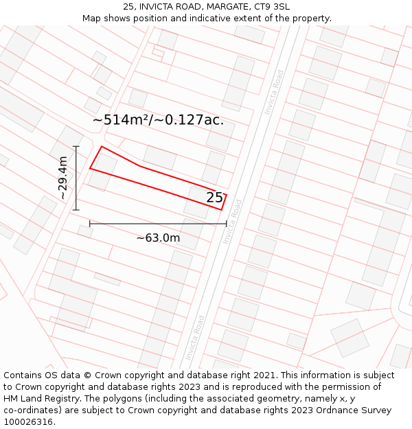 25, INVICTA ROAD, MARGATE, CT9 3SL: Plot and title map