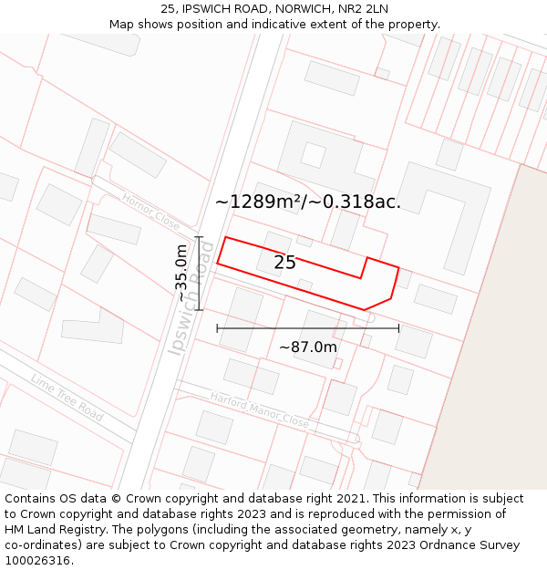25, IPSWICH ROAD, NORWICH, NR2 2LN: Plot and title map