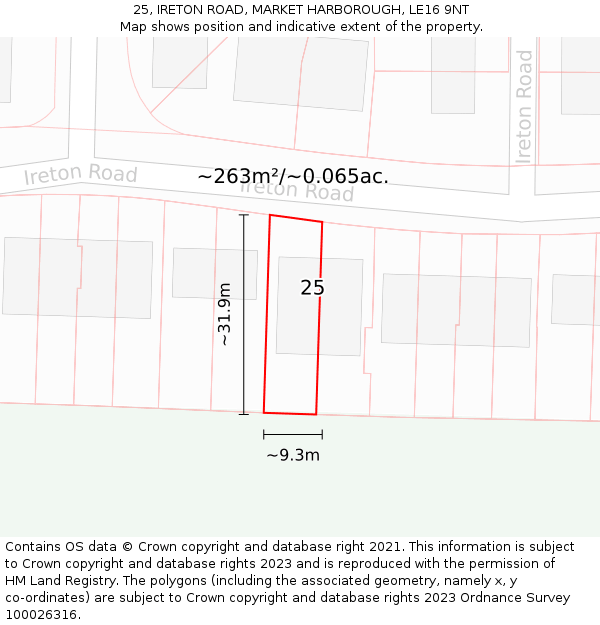 25, IRETON ROAD, MARKET HARBOROUGH, LE16 9NT: Plot and title map
