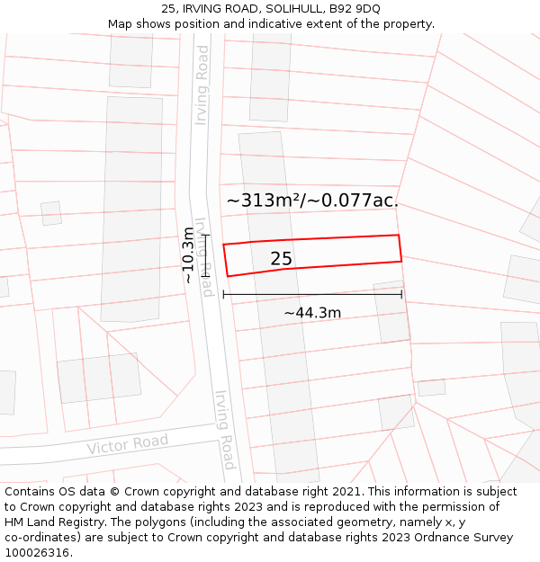 25, IRVING ROAD, SOLIHULL, B92 9DQ: Plot and title map