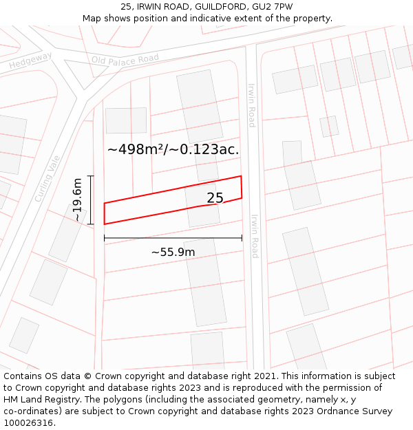25, IRWIN ROAD, GUILDFORD, GU2 7PW: Plot and title map