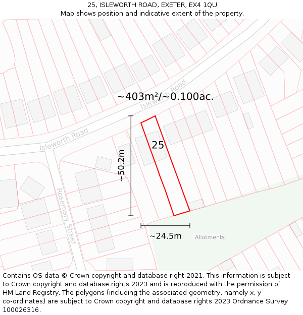 25, ISLEWORTH ROAD, EXETER, EX4 1QU: Plot and title map