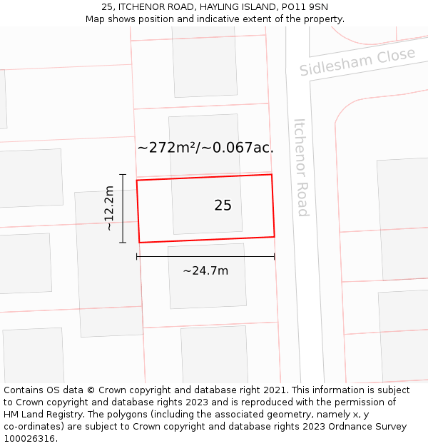 25, ITCHENOR ROAD, HAYLING ISLAND, PO11 9SN: Plot and title map