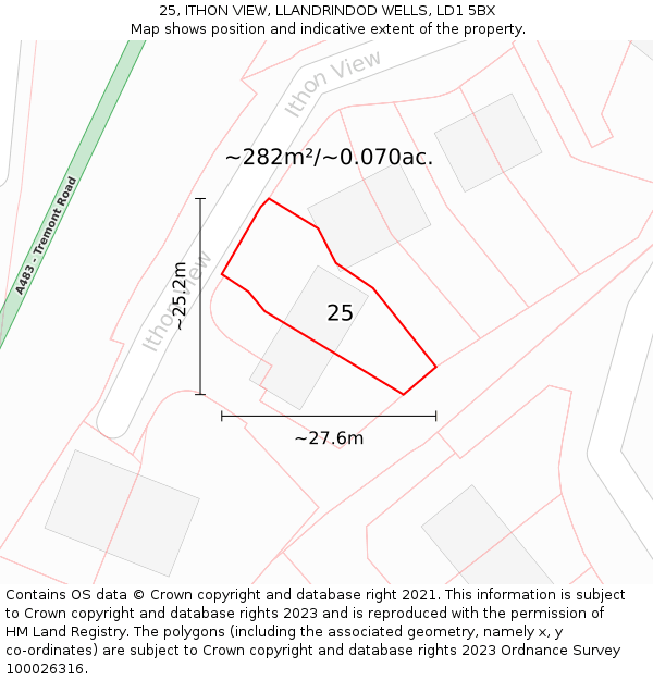 25, ITHON VIEW, LLANDRINDOD WELLS, LD1 5BX: Plot and title map
