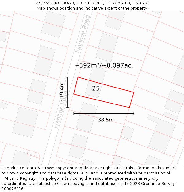 25, IVANHOE ROAD, EDENTHORPE, DONCASTER, DN3 2JG: Plot and title map