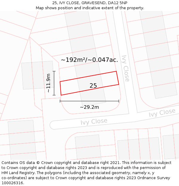25, IVY CLOSE, GRAVESEND, DA12 5NP: Plot and title map