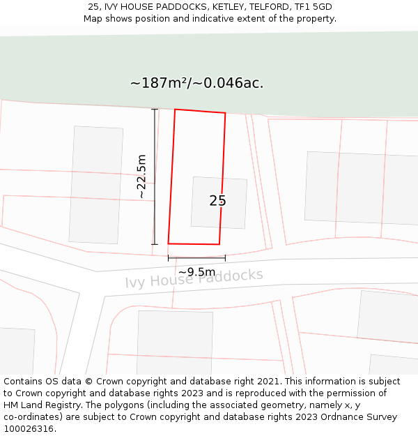 25, IVY HOUSE PADDOCKS, KETLEY, TELFORD, TF1 5GD: Plot and title map