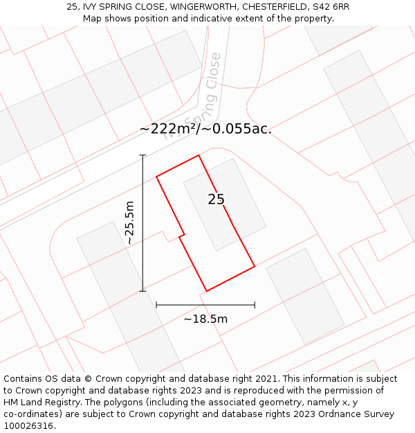 25, IVY SPRING CLOSE, WINGERWORTH, CHESTERFIELD, S42 6RR: Plot and title map
