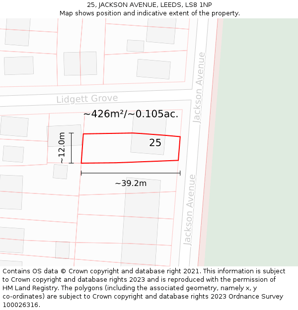 25, JACKSON AVENUE, LEEDS, LS8 1NP: Plot and title map