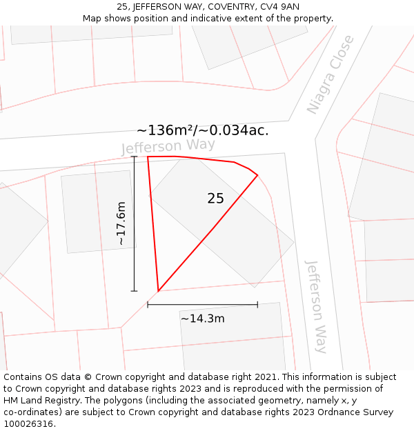 25, JEFFERSON WAY, COVENTRY, CV4 9AN: Plot and title map