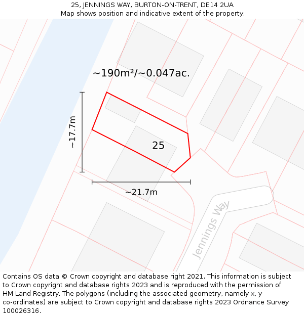 25, JENNINGS WAY, BURTON-ON-TRENT, DE14 2UA: Plot and title map