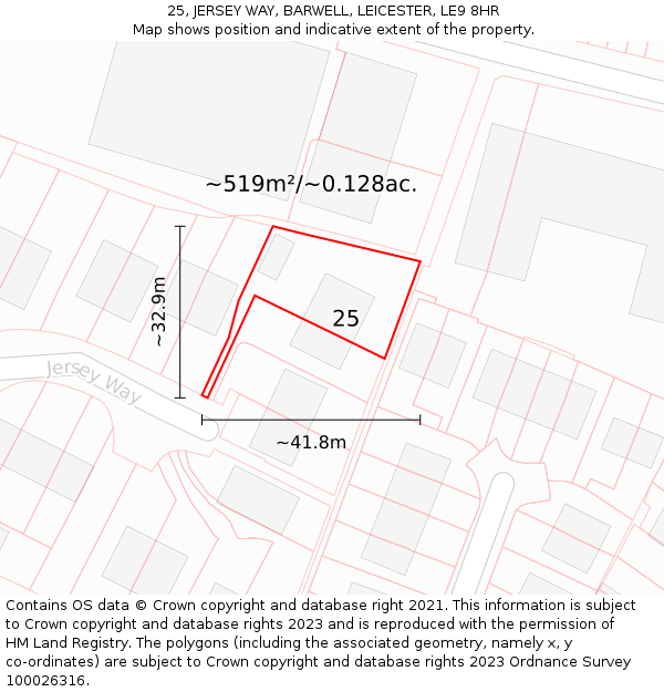 25, JERSEY WAY, BARWELL, LEICESTER, LE9 8HR: Plot and title map