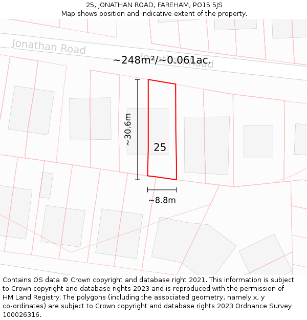25, JONATHAN ROAD, FAREHAM, PO15 5JS: Plot and title map