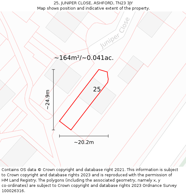 25, JUNIPER CLOSE, ASHFORD, TN23 3JY: Plot and title map