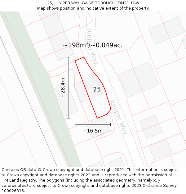 25, JUNIPER WAY, GAINSBOROUGH, DN21 1GW: Plot and title map