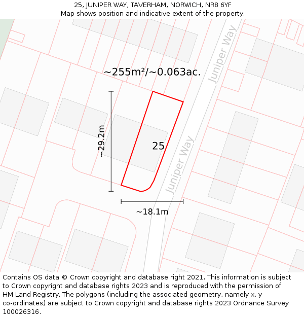 25, JUNIPER WAY, TAVERHAM, NORWICH, NR8 6YF: Plot and title map