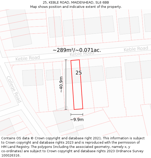 25, KEBLE ROAD, MAIDENHEAD, SL6 6BB: Plot and title map