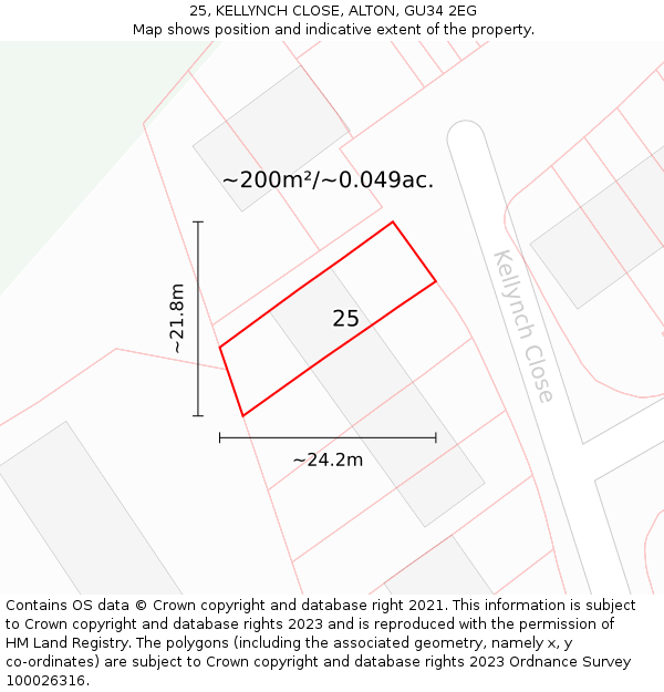25, KELLYNCH CLOSE, ALTON, GU34 2EG: Plot and title map