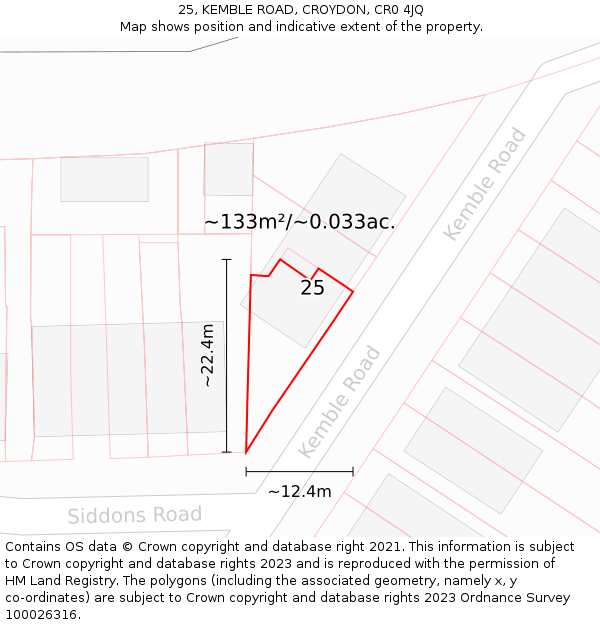 25, KEMBLE ROAD, CROYDON, CR0 4JQ: Plot and title map
