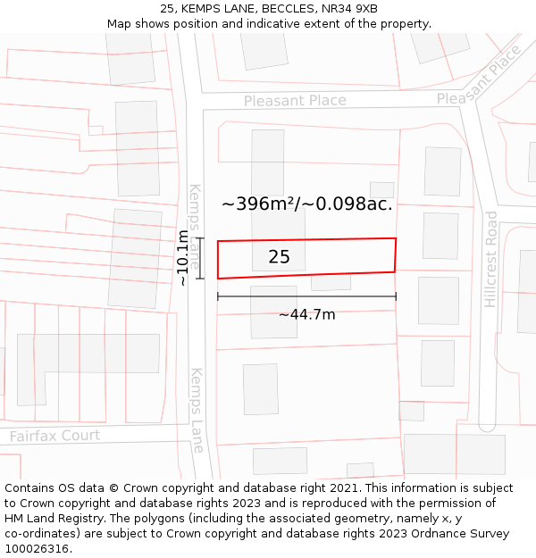 25, KEMPS LANE, BECCLES, NR34 9XB: Plot and title map