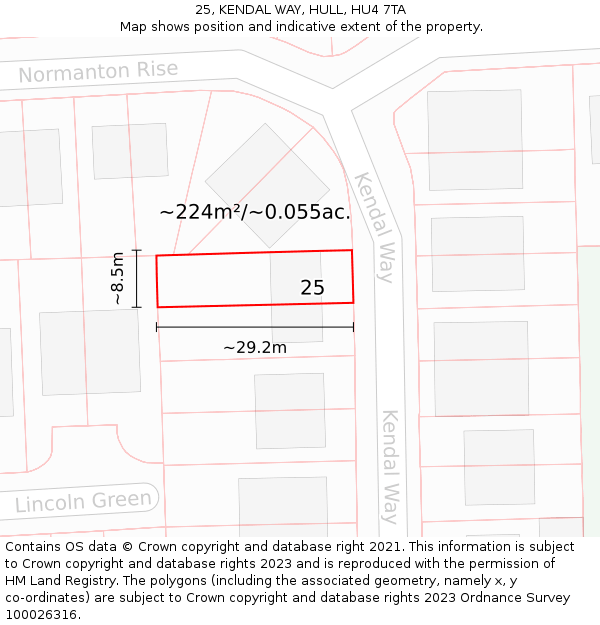25, KENDAL WAY, HULL, HU4 7TA: Plot and title map