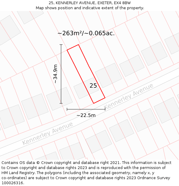 25, KENNERLEY AVENUE, EXETER, EX4 8BW: Plot and title map