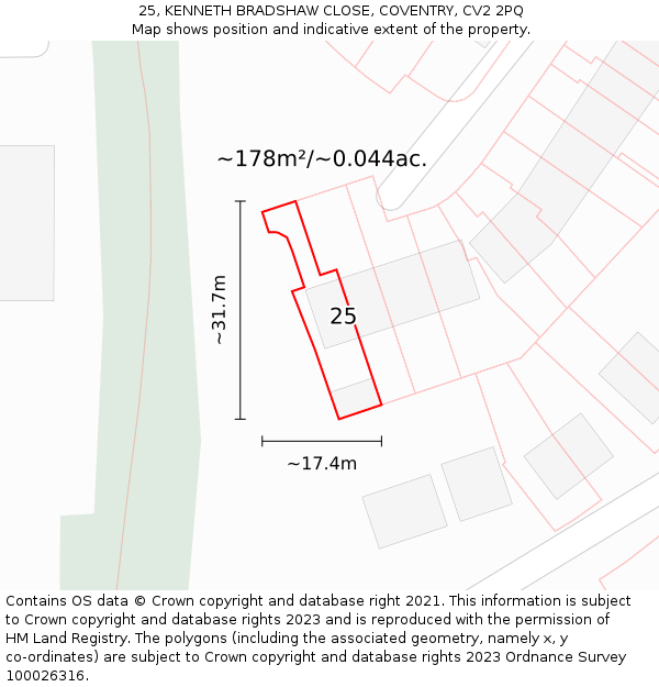 25, KENNETH BRADSHAW CLOSE, COVENTRY, CV2 2PQ: Plot and title map