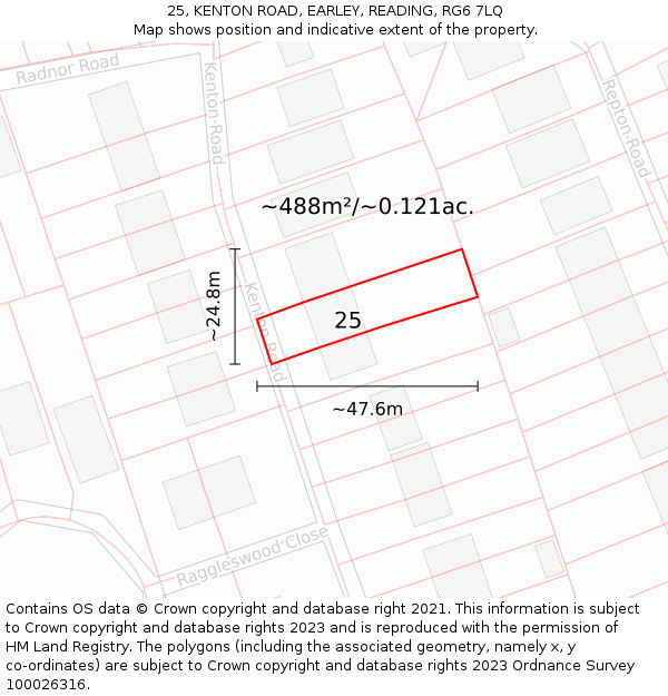 25, KENTON ROAD, EARLEY, READING, RG6 7LQ: Plot and title map