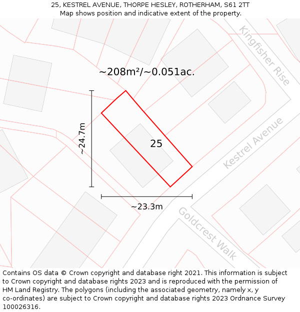 25, KESTREL AVENUE, THORPE HESLEY, ROTHERHAM, S61 2TT: Plot and title map