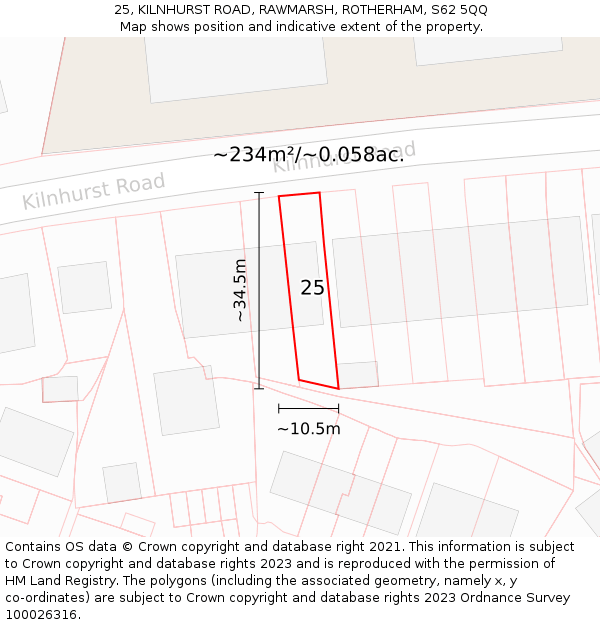 25, KILNHURST ROAD, RAWMARSH, ROTHERHAM, S62 5QQ: Plot and title map