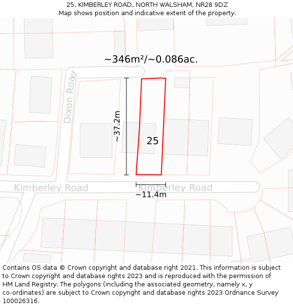 25, KIMBERLEY ROAD, NORTH WALSHAM, NR28 9DZ: Plot and title map