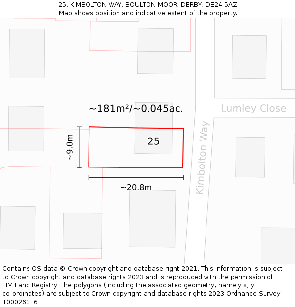 25, KIMBOLTON WAY, BOULTON MOOR, DERBY, DE24 5AZ: Plot and title map
