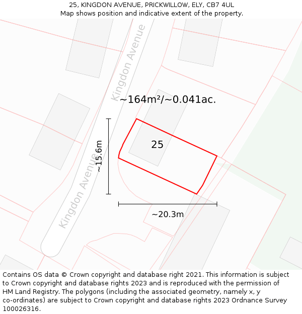 25, KINGDON AVENUE, PRICKWILLOW, ELY, CB7 4UL: Plot and title map