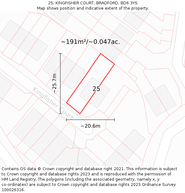 25, KINGFISHER COURT, BRADFORD, BD6 3YS: Plot and title map