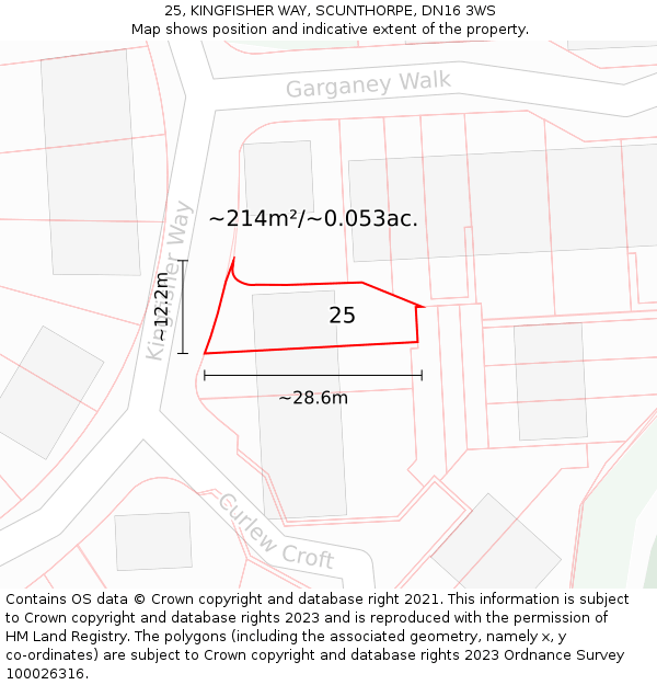 25, KINGFISHER WAY, SCUNTHORPE, DN16 3WS: Plot and title map