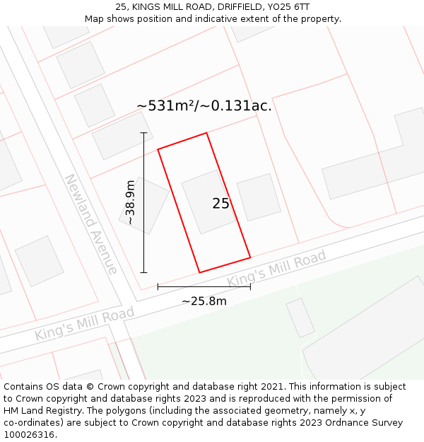 25, KINGS MILL ROAD, DRIFFIELD, YO25 6TT: Plot and title map
