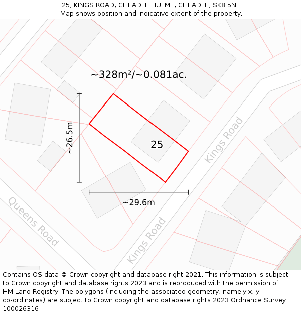 25, KINGS ROAD, CHEADLE HULME, CHEADLE, SK8 5NE: Plot and title map