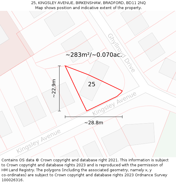 25, KINGSLEY AVENUE, BIRKENSHAW, BRADFORD, BD11 2NQ: Plot and title map