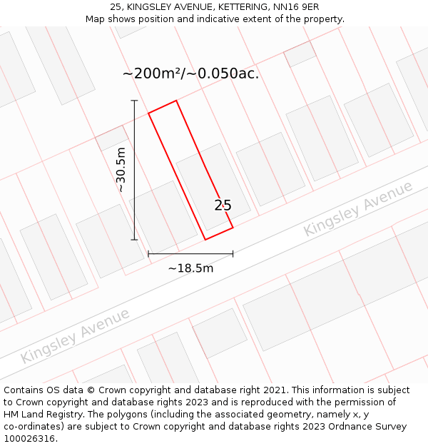 25, KINGSLEY AVENUE, KETTERING, NN16 9ER: Plot and title map
