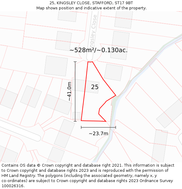 25, KINGSLEY CLOSE, STAFFORD, ST17 9BT: Plot and title map
