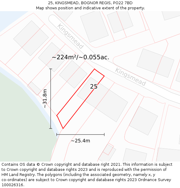 25, KINGSMEAD, BOGNOR REGIS, PO22 7BD: Plot and title map