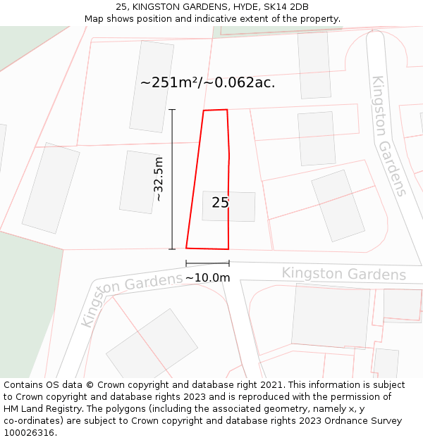 25, KINGSTON GARDENS, HYDE, SK14 2DB: Plot and title map