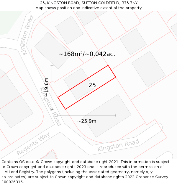 25, KINGSTON ROAD, SUTTON COLDFIELD, B75 7NY: Plot and title map